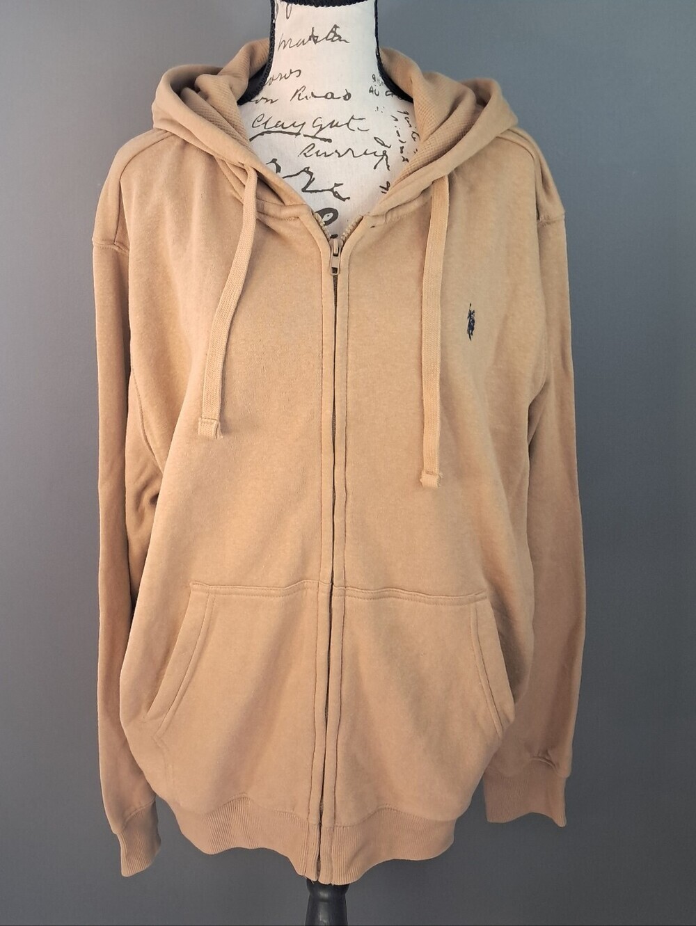 U.S. Polo Assn. Tan Full Zip Hoodie Mens Size XL Embroidered Logo